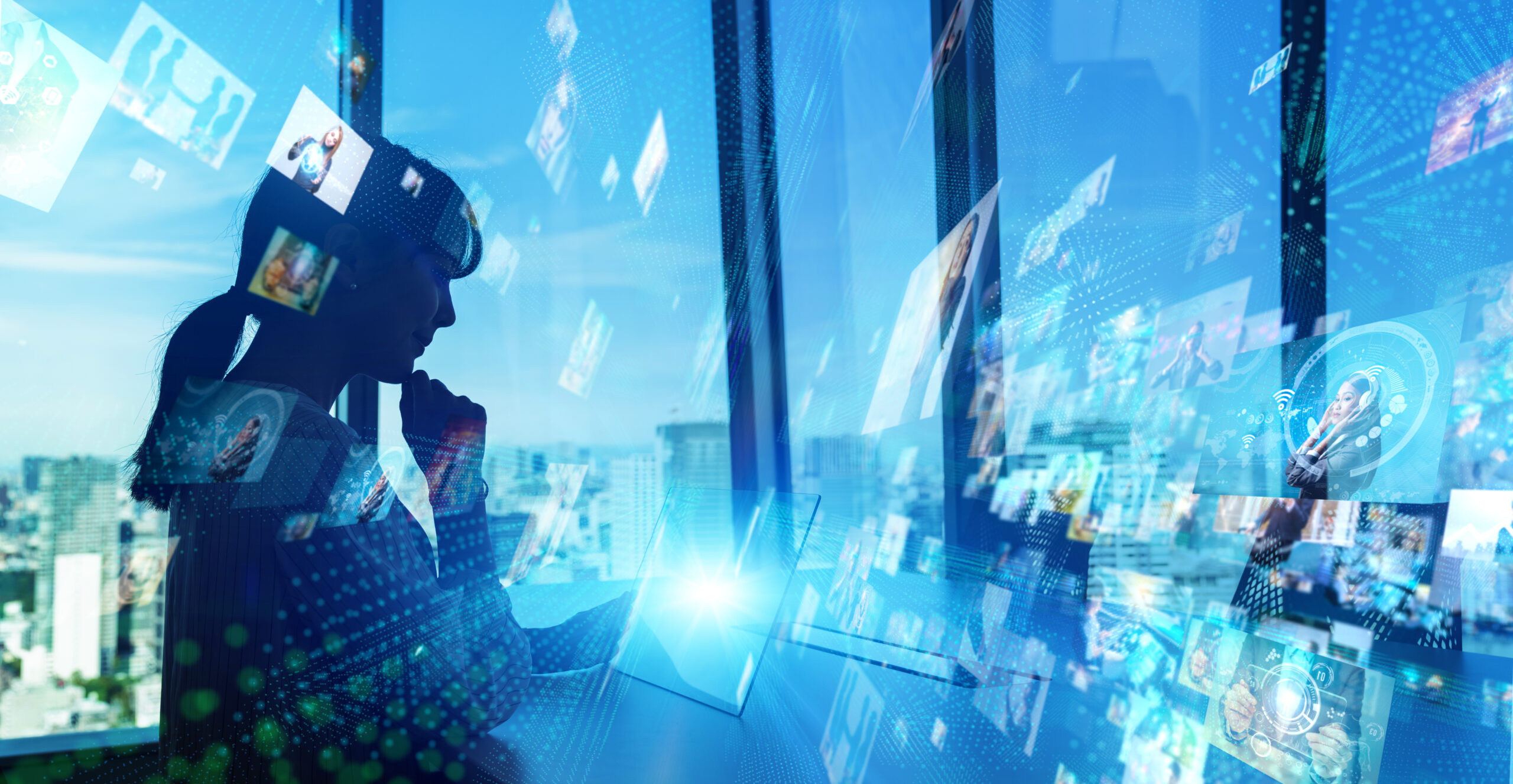 HUD (Heads up display) concept. Social networking servic. communication network.